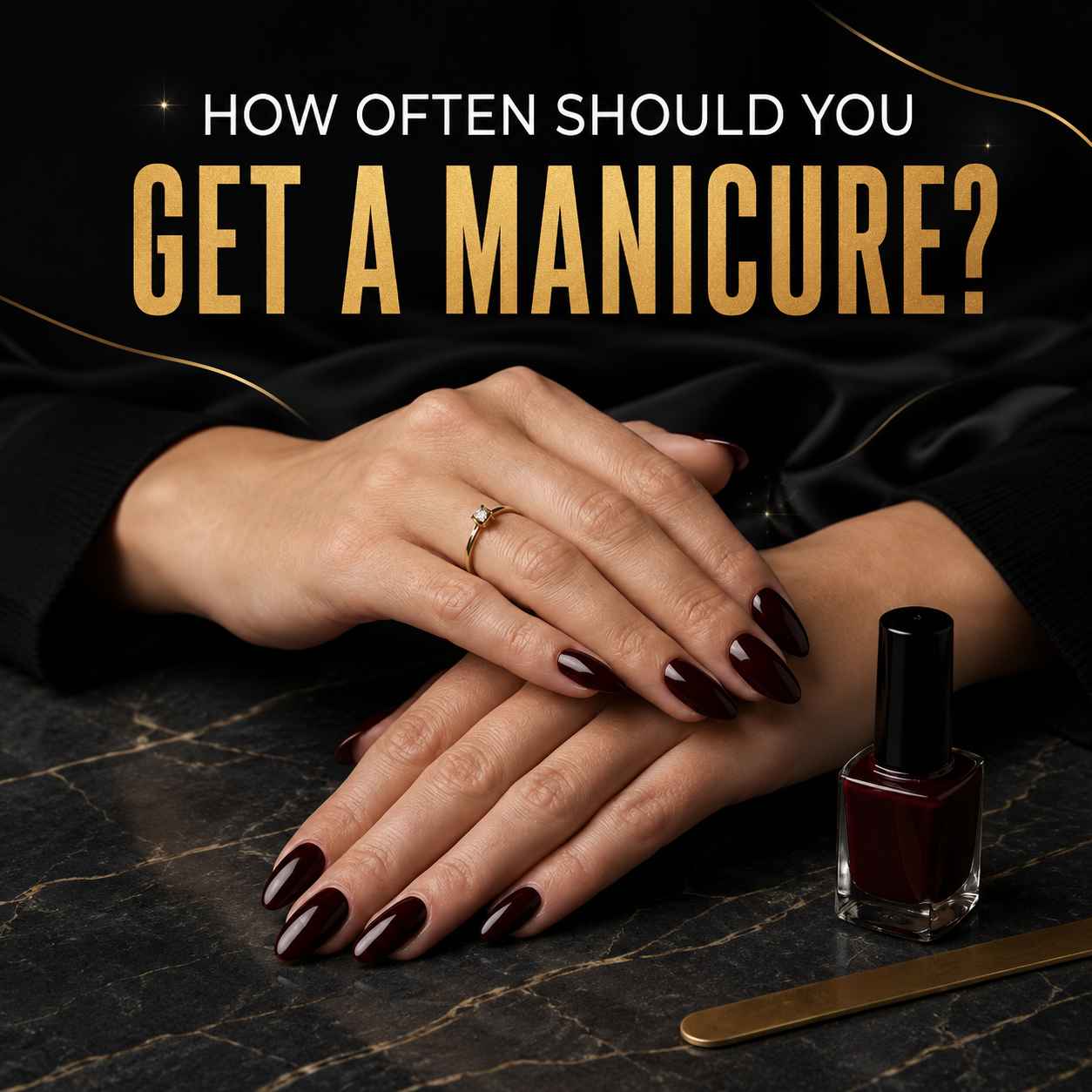 Fresh professional manicure with neatly shaped natural nails and healthy cuticles after salon nail care.